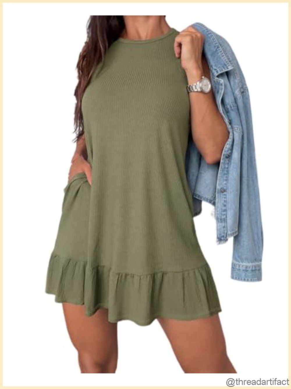 Women's A-Line Mini Dress with Pockets Sleeveless Ribbed Knit